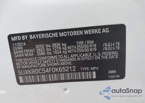 2015 BMW X5 xDrive35I из США, поврежденный, VIN 5UXKR0C54F0K65212